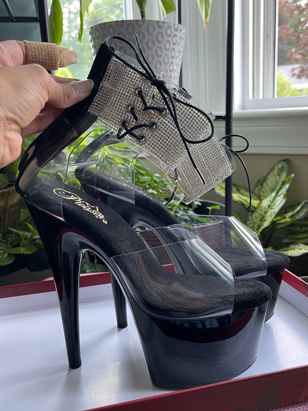 Pleaser Adore Rhinestone Ankle Cuff Heels Size 9
